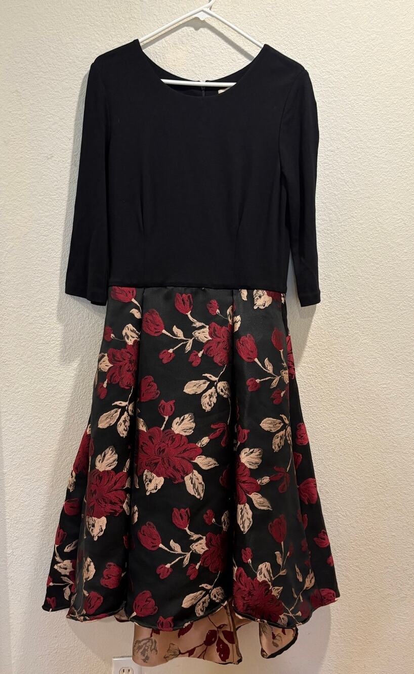 Hutch Anthropologie Black Multi Floral Jacquard Hi Low Ball Gown Dress Size 10